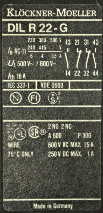 KLOCKNER MOELLER DILR22-G CONTACTOR 24V TESTED GOOD