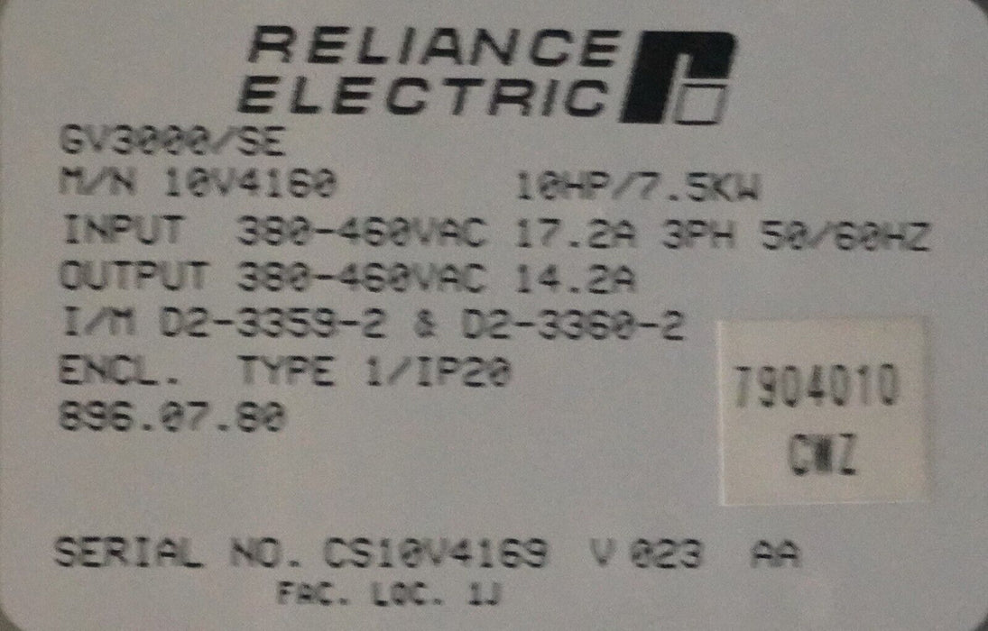 Reliance Electric GV3000/SE 10HP 10V4260 Drive Tested Good FRN:6.01