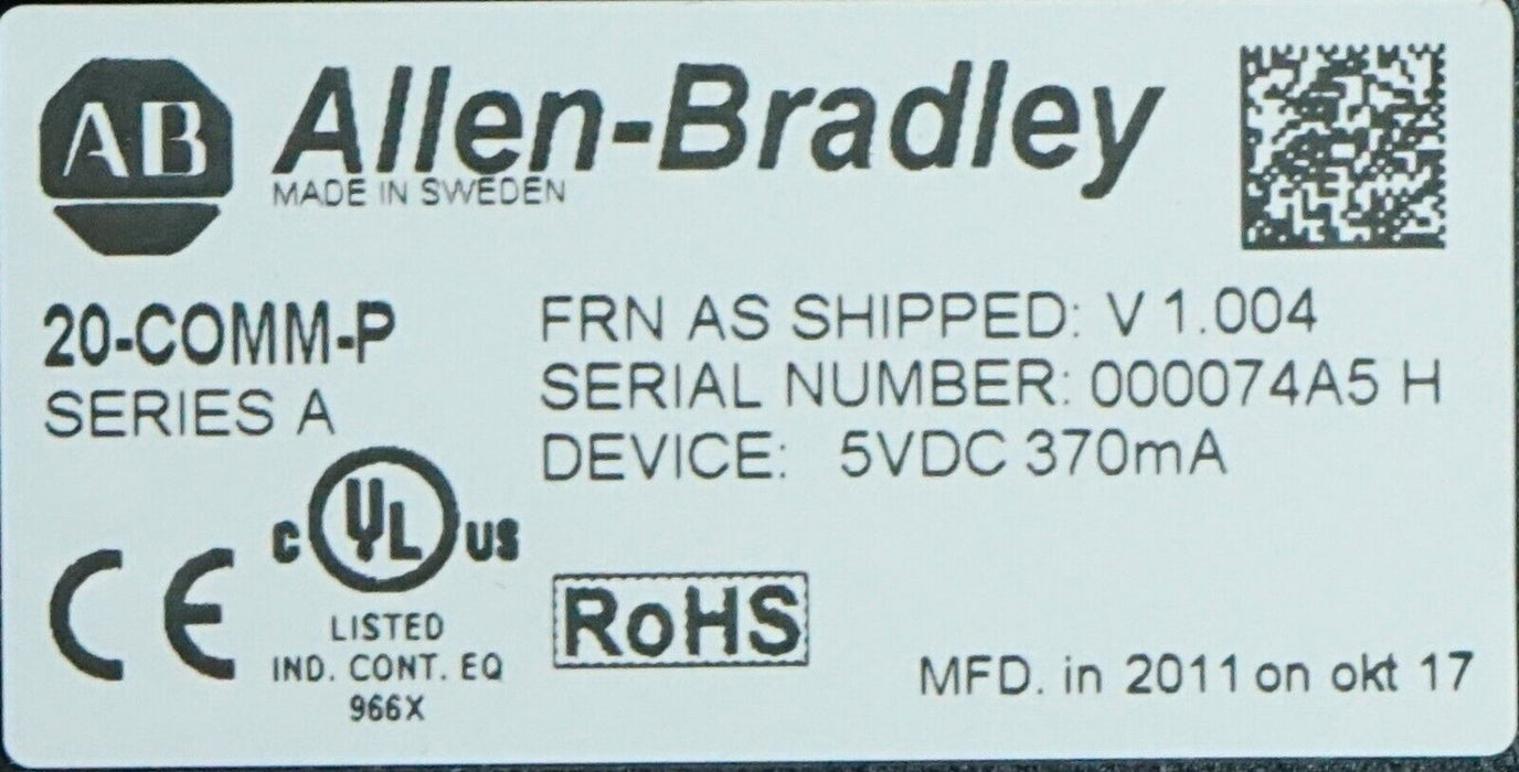 Allen Bradley Communication Module 20-COMM-P Profibus Tested Good FRN: 1.004