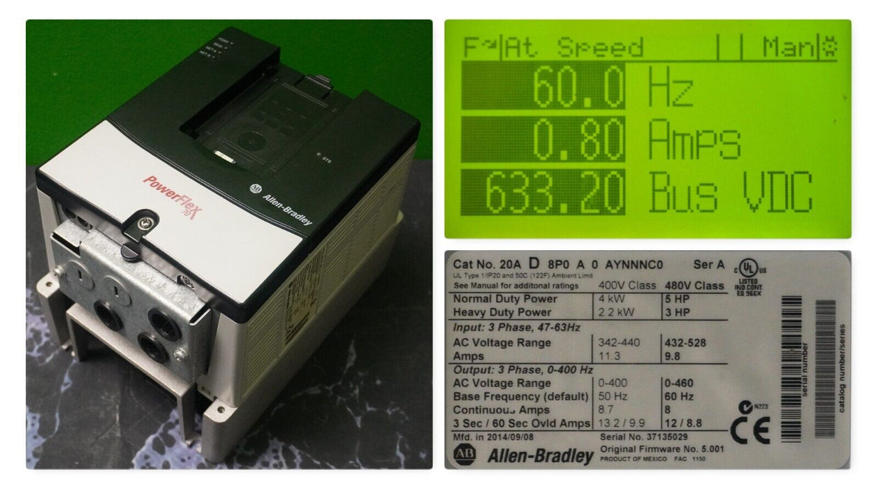 Allen-Bradley PowerFlex 70 5HP 20AD8P0A0AYNNNC0 480 VAC Clean Tested FRN:5.001