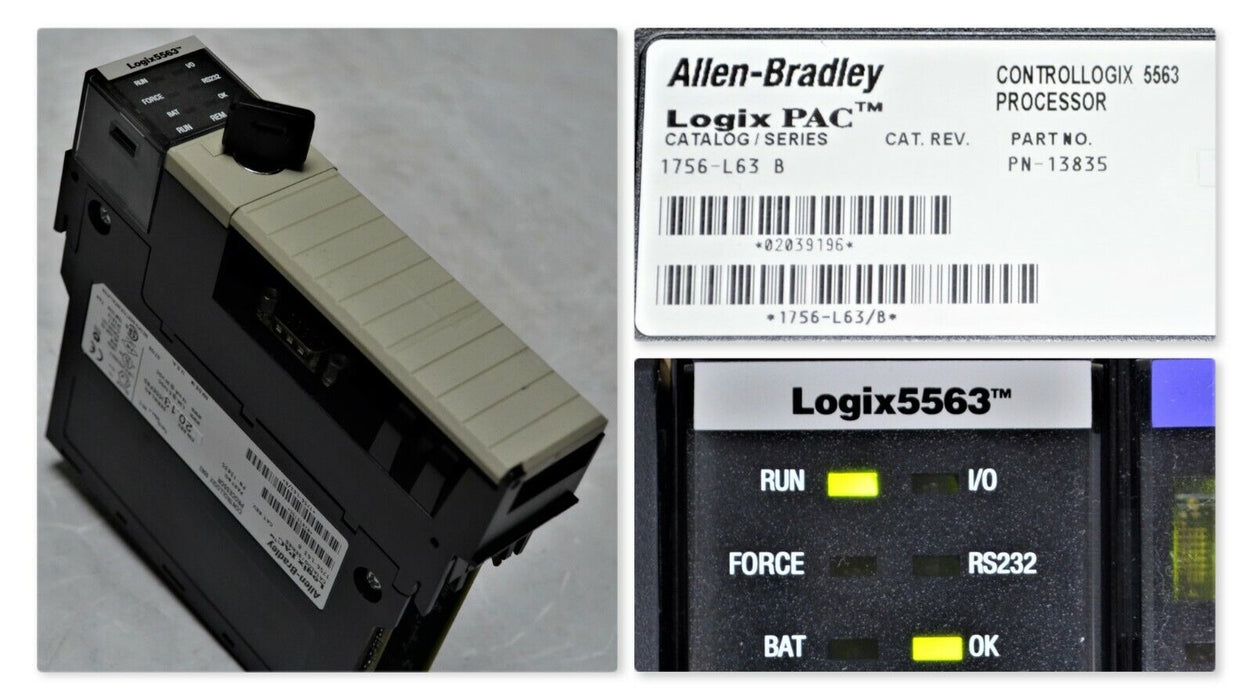 Allen Bradley 1756-L63/B ControlLogix Logix5563 8 MB Tested Good Serial No. EF83