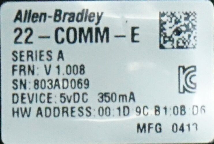 Zero Hrs Allen-Bradley 22D-D017N104 Power Flex 40P 10HP VFD w/22-COMM-E Ethernet