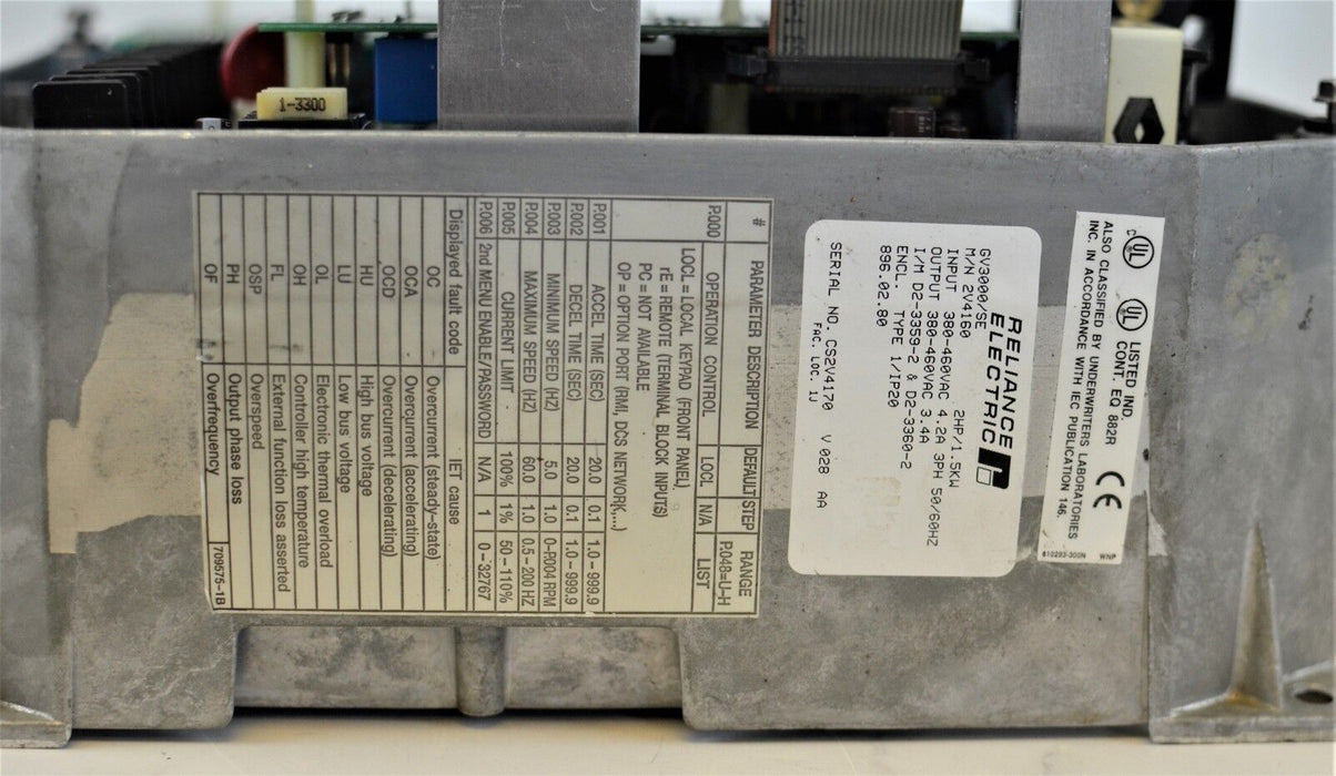 Reliance Electric GV3000 2V4160 SE Vector 2 HP V. 6.01 Inverter Drive TESTED