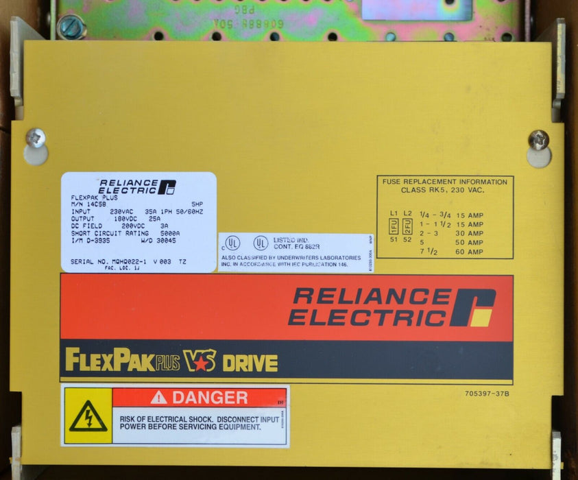 Up to (2) 14C58 Reliance Electric Motor Controls Flex Pak Plus 5HP 230VAC Input