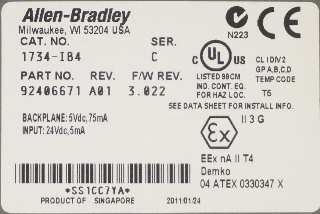 Allen-Bradley 1734-IB4 Input Module Ser. C FW:3.022