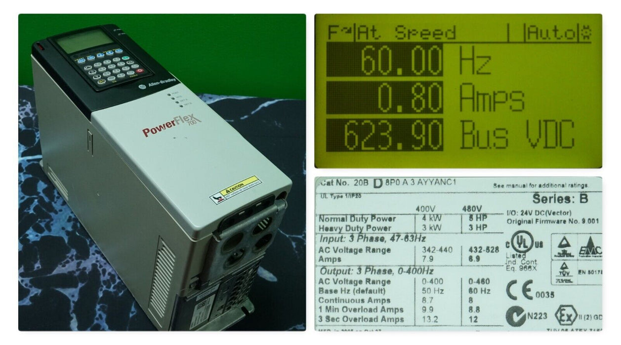 Allen-Bradley PowerFlex 700 5HP 20BD8P0A3AYYANC1 480VAC FRN:9.001