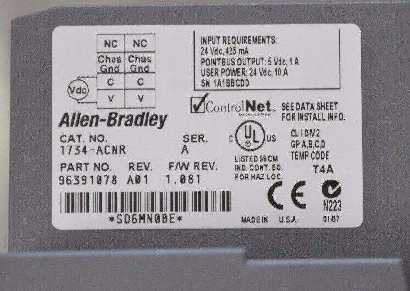 ALLEN BRADLEY 1734-ACNR  Series A Firmware 1.081 Excellent