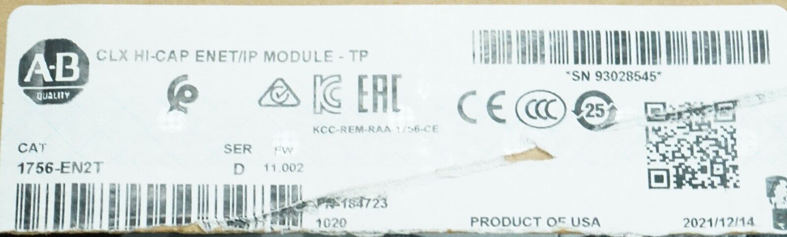 Allen Bradley 1756-EN2T / D CLX HI-CAP ENET/IP Module FRN:11.002