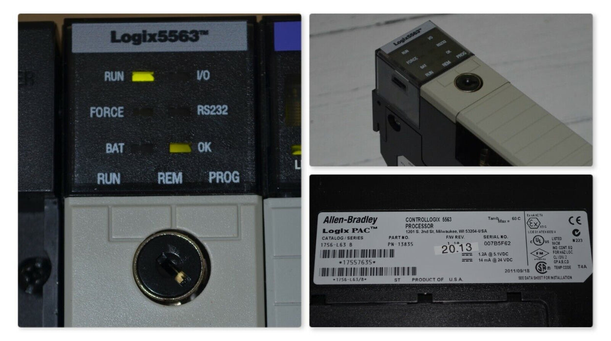 Allen Bradley 1756-L63/B ControlLogix Logix5563 8 MB Memory Tested Good Ser.5F62