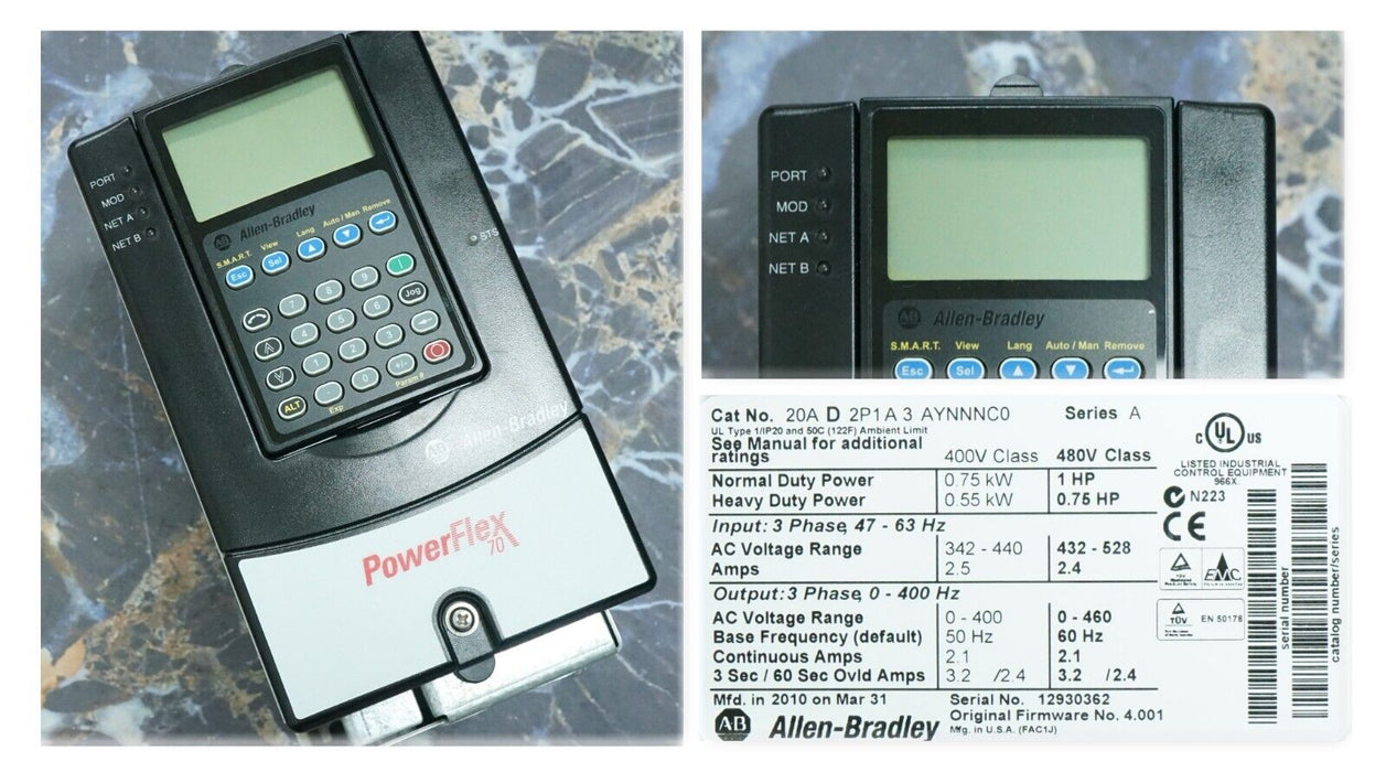 New Allen-Bradley PowerFlex 70 20AD2P1A3AYNNNC0 Ser. A 1 HP FRN 4.001