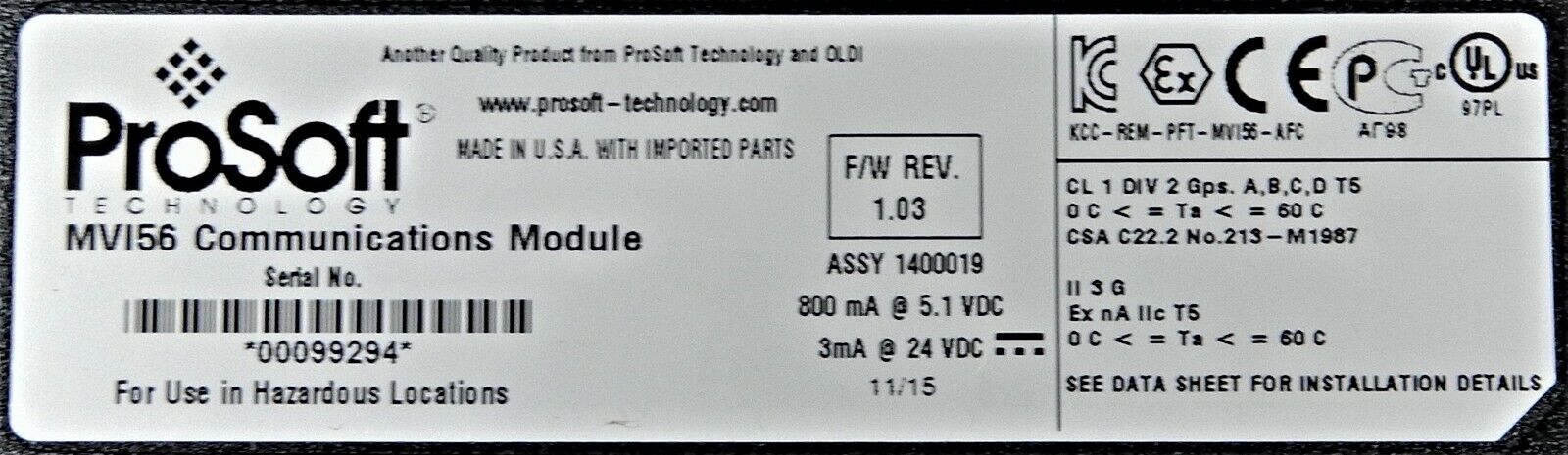 NEW IN BOX ProSoft MVI56E-DFCMR ControlLogix DF1 protocol Communication Module