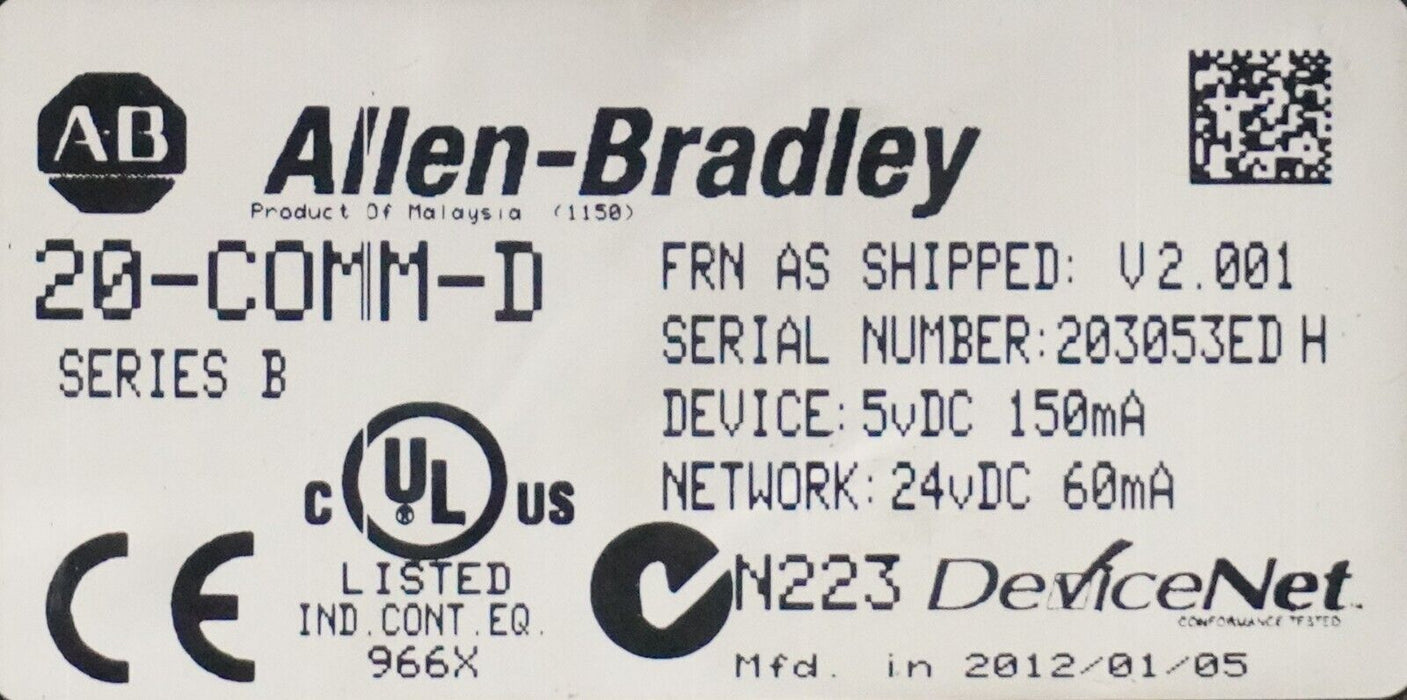 (5) Allen-Bradley 20-COMM-D Series B Powerflex Device Adapter FRN:2.001 Tested