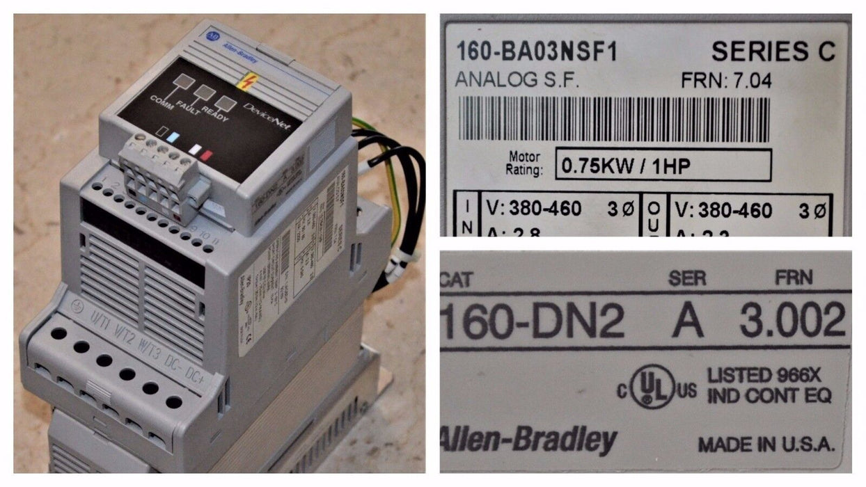 Allen Bradley 160-BA03NSF1 Variable Speed Drive 1Hp W/ 160-DN2 DeviceNet Module