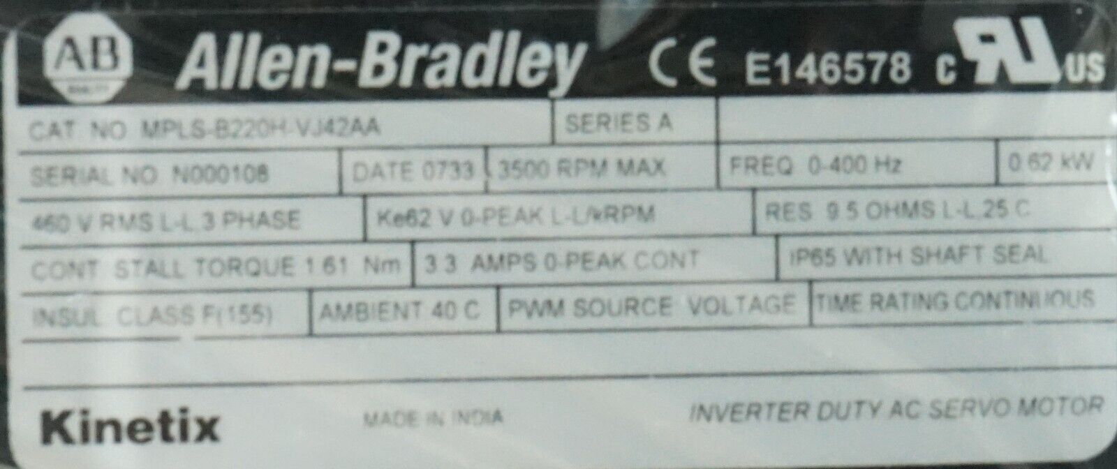 New Open Box Allen-Bradley MPAS-B60302-V20S2A LIN STG CVR 82091985072