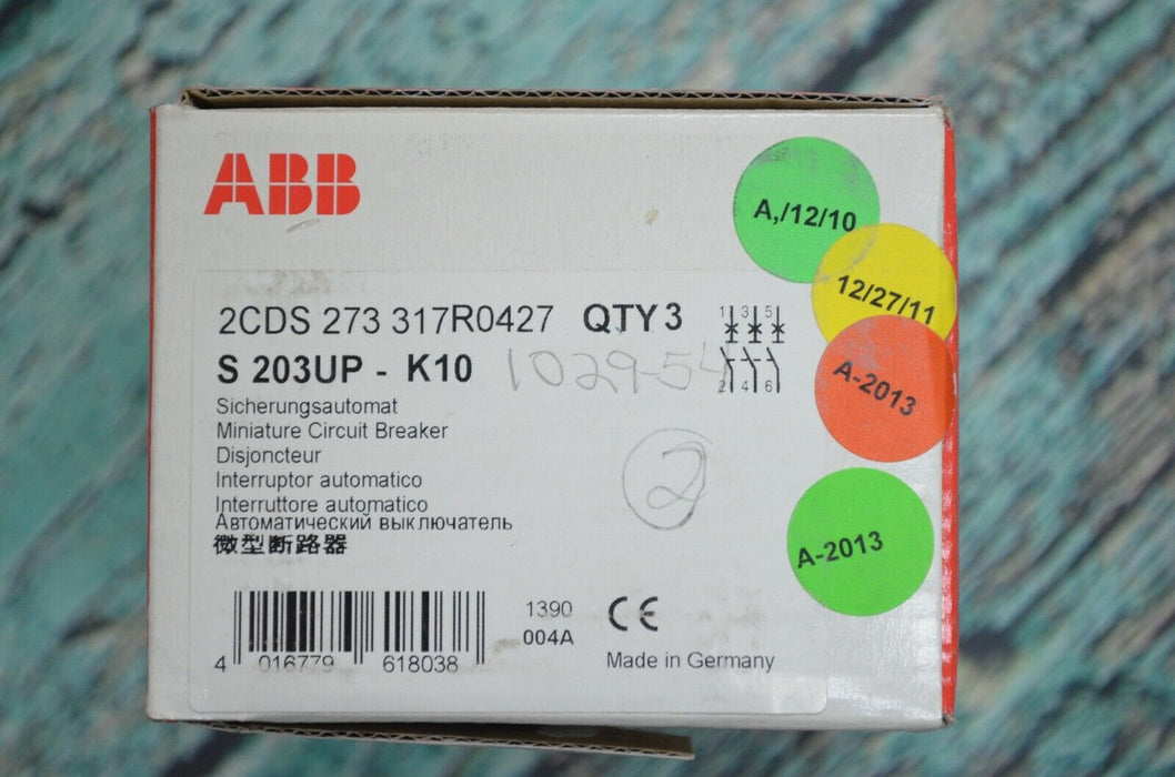 (2) ABB S 203 UP-K 10 A 480/277 V 50/60 HZ 3 P CIRCUIT BREAKER