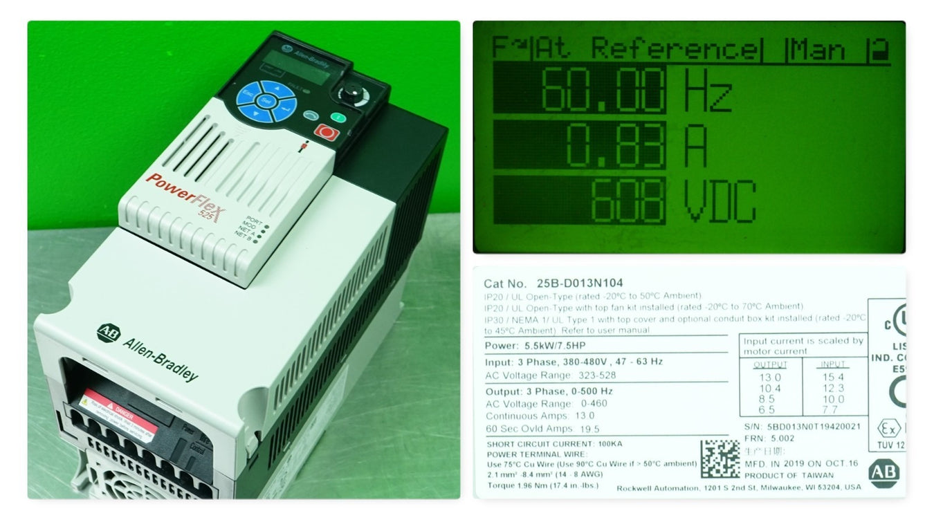 Allen-Bradley PowerFlex 525 — drive, display, nametag