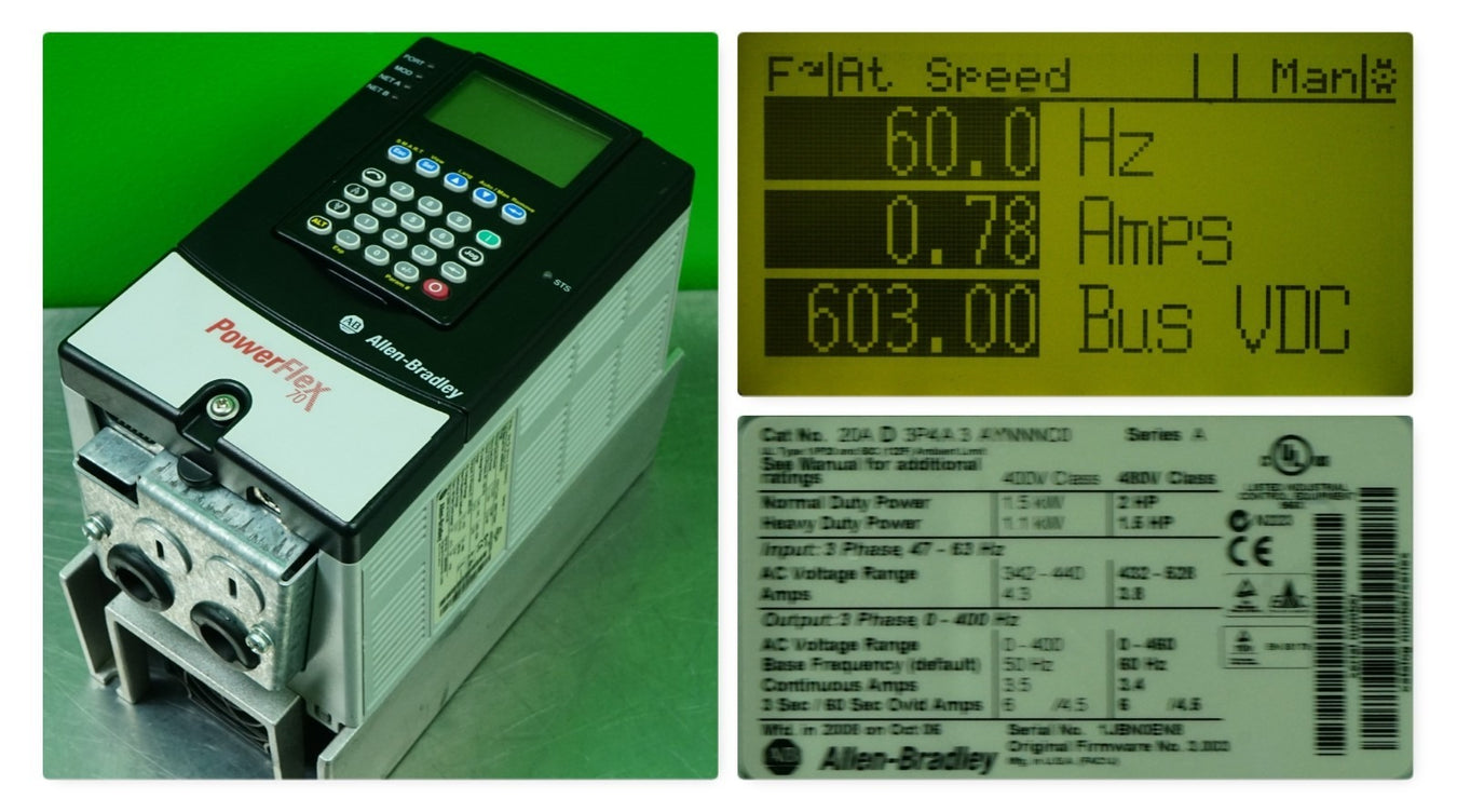 Allen-Bradley PowerFlex 70 — drive, display, nametag