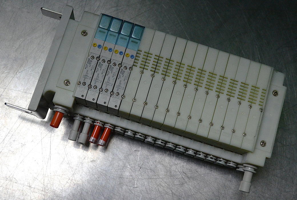 SMC 16-Position Valve Block Assembly with 4 SY3200-5U1-NA Valves