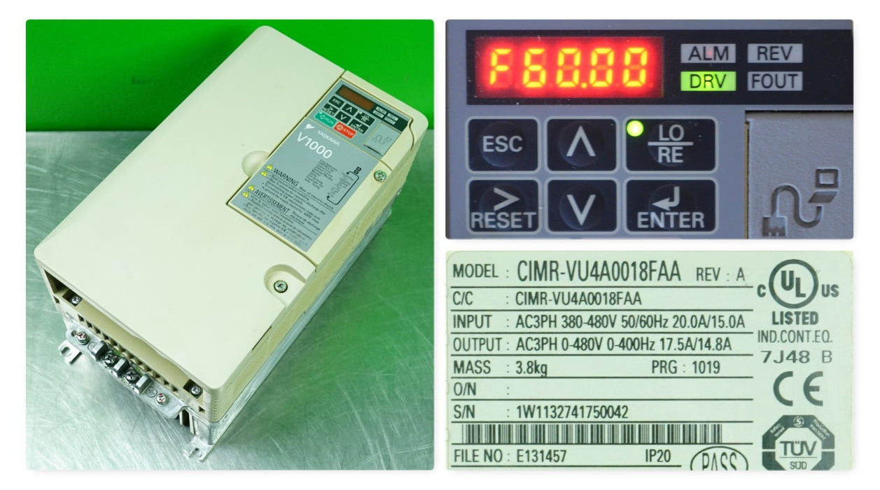 Yaskawa 17.5A CIMR-VU4A0018FAA V1000 Variable Frequency Drive Tested