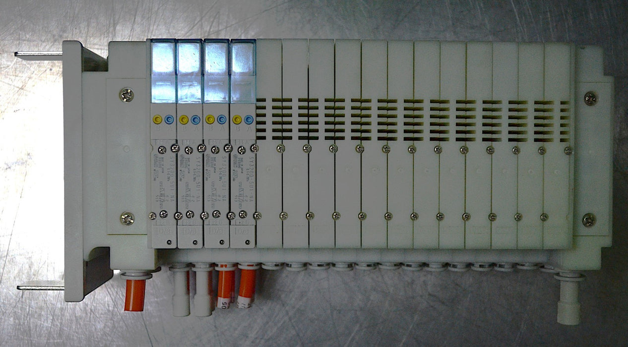 SMC 16-Position Valve Block Assembly with 4 SY3200-5U1-NA Valves