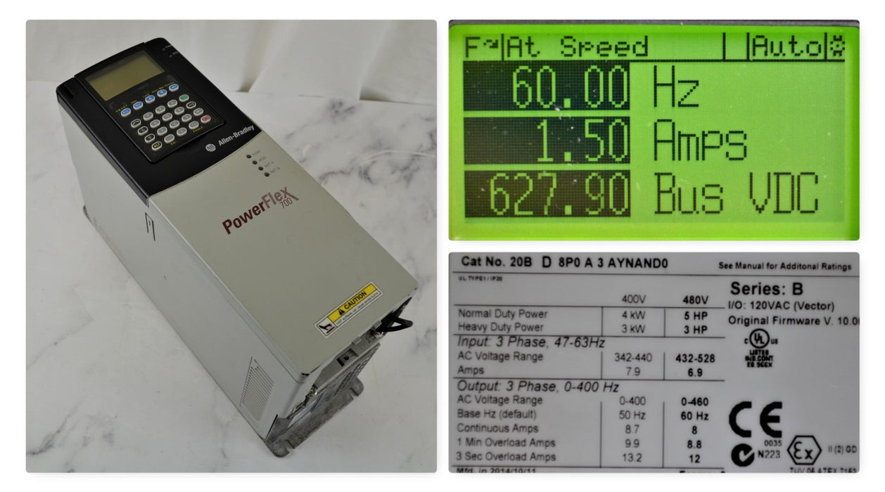Allen-Bradley PowerFlex 700 5 HP 20BD8P0A3AYNAND0 480 VAC Tested Good FRN 10.001