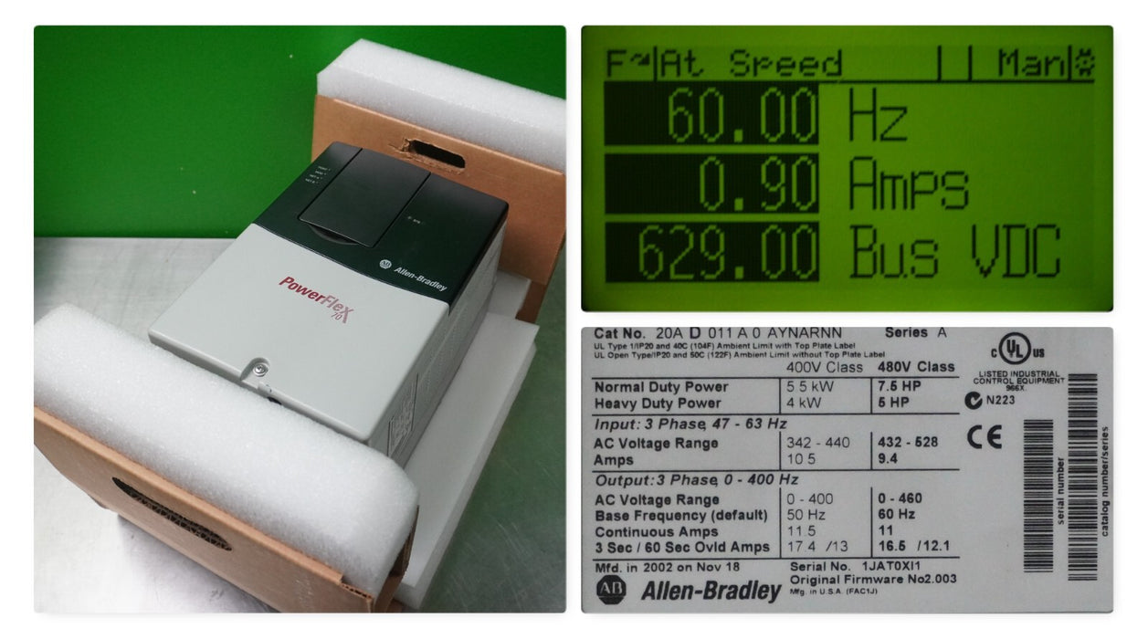 New Allen-Bradley PowerFlex 70 10 HP 20AD014A0AYNARNN 480 VAC FRN: 2.003