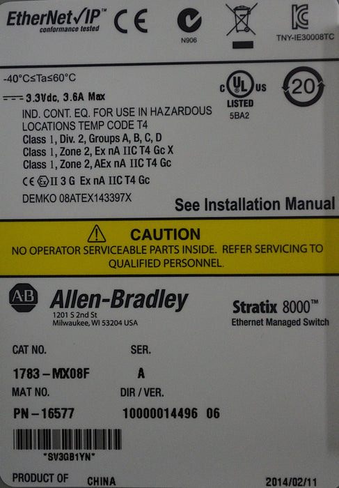 Allen-Bradley 1783-MX08F Series A Stratix 8000 EtherNet Managed Switch