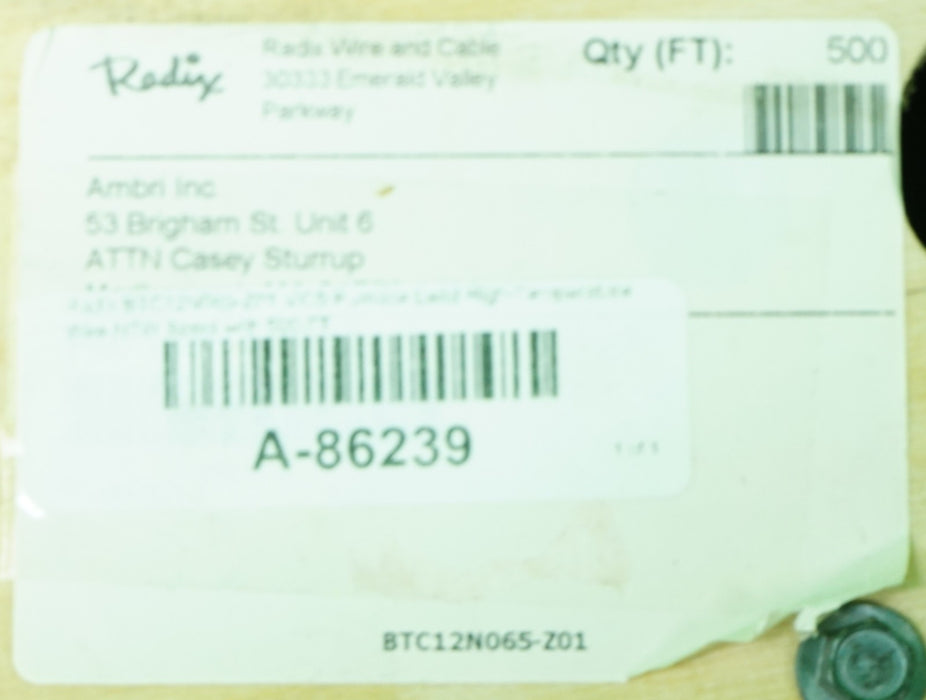 NEW Radix BTC12N065-Z01 MCS Furnace Lead High-Temperature Wire Spool with 500 FT