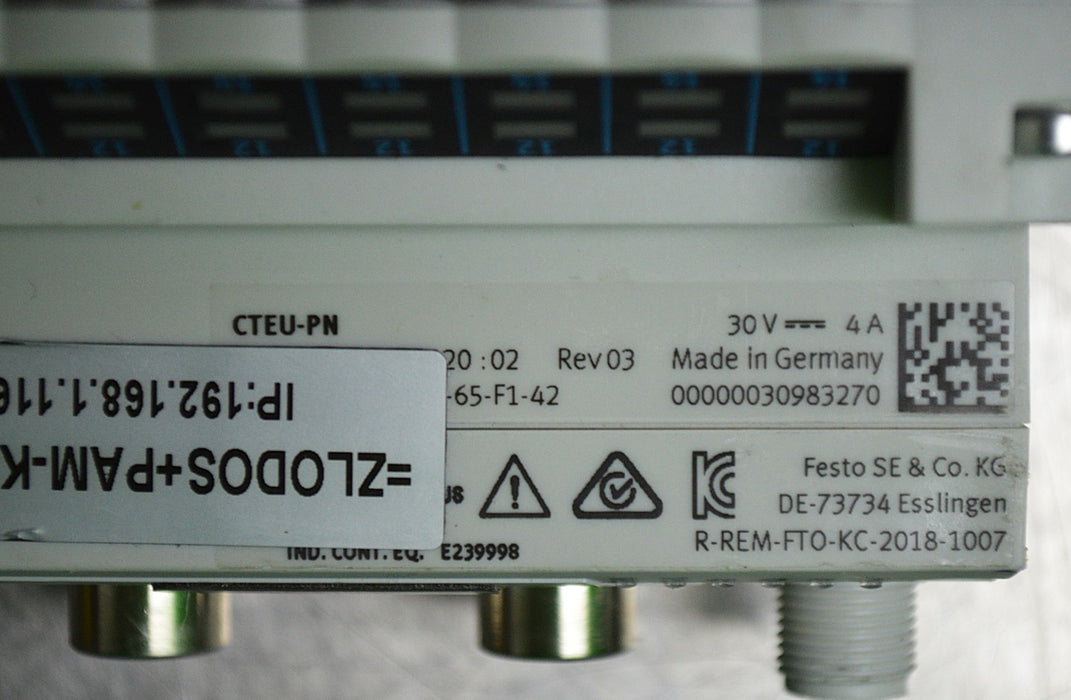 Festo CPV10-VI Valve Terminal Block w/ CTEU-PN Profinet Bus Node 8-Port, 2201471