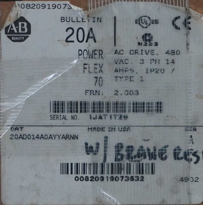 New Allen-Bradley PowerFlex 70 10 HP 20AD014A0AYNARNN 480 VAC FRN: 2.003