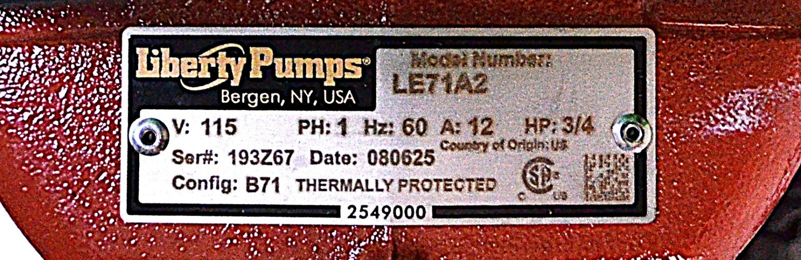 Liberty Pumps LE71A2 Thermal Protected Submersible Sewage Pump 3/4 HP 115V 60Hz