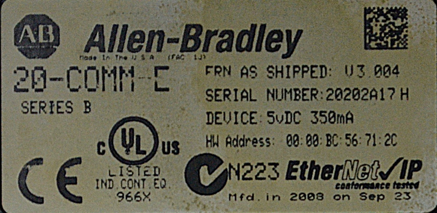 Allen-Bradley 20-COMM-E EtherNet/IP Adapter Series B PowerFlex FRN 3.004 2008