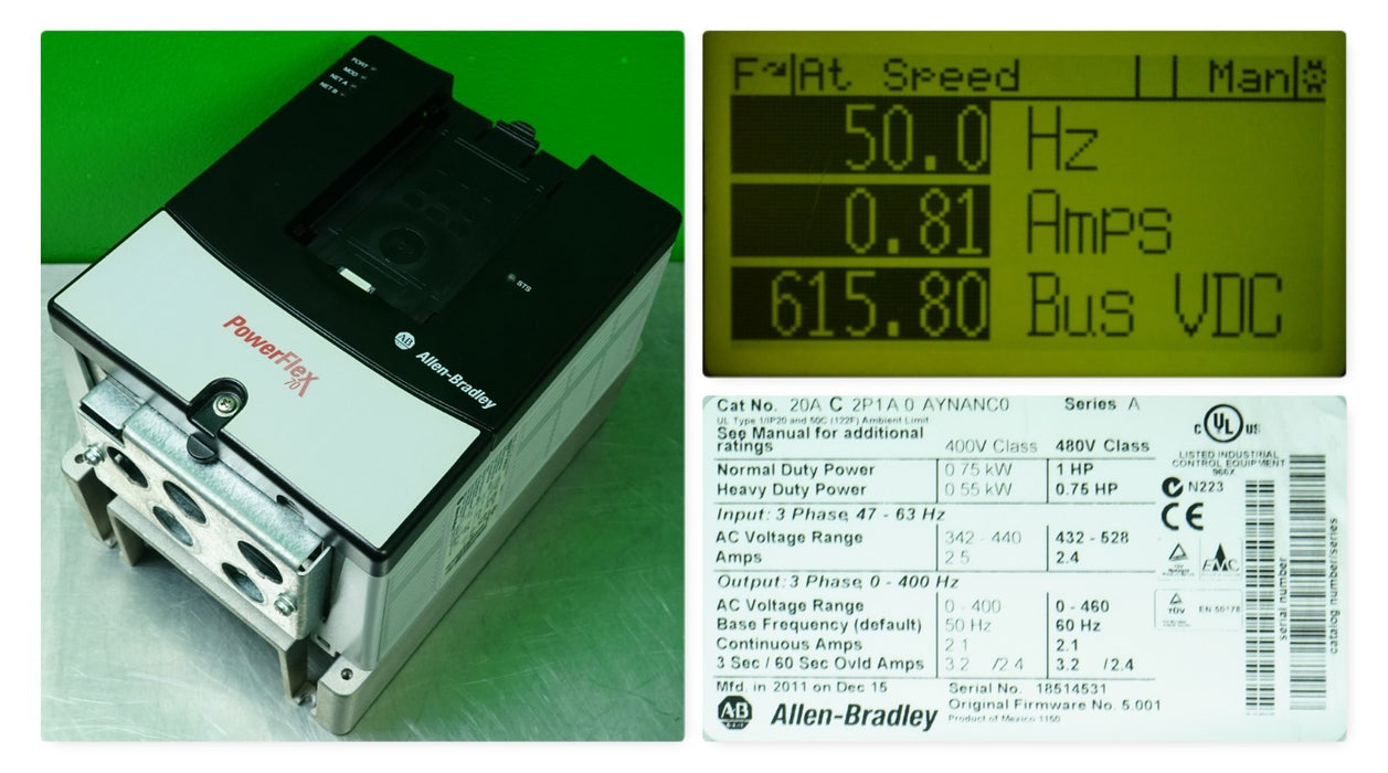Allen Bradley Powerflex 70 1 HP 20AC2P1A0AYNANC0 Tested  Good FRN: 5.001