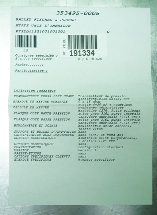 New Bailey Fischer/Porter Ptsd Differential Pressure Transmitter PTSDDA1221D01A0