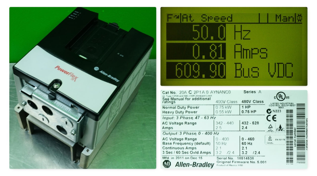 Allen Bradley Powerflex 70   1 HP 20AC2P1A0AYNANC0 Tested  Good FRN: 5.001