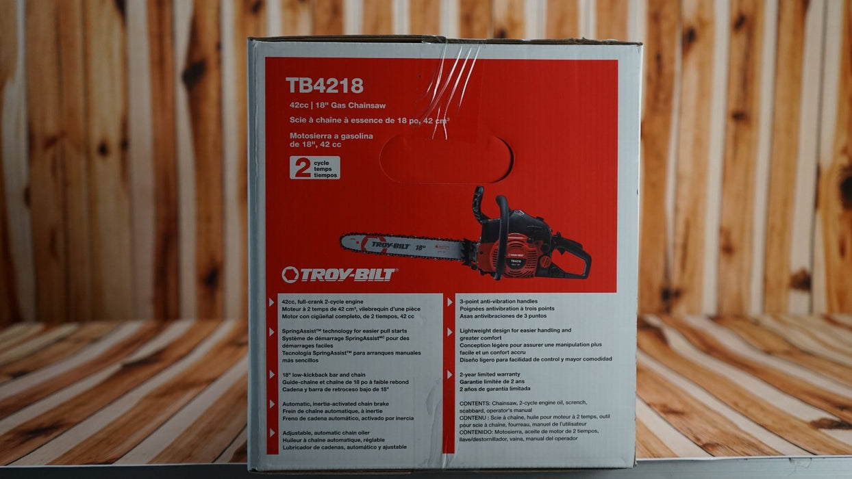 Troy-Bilt 41AY4218766 42cc 18 in. Low Kickback 2-Cycle Gas Chainsaw New