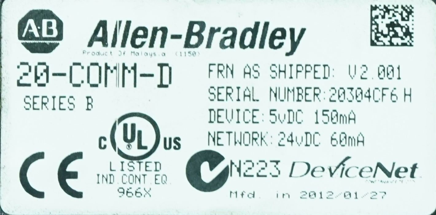 Allen Bradley 20-COMM-D Series B Powerflex Device Adapter FRN:2.001 Tested