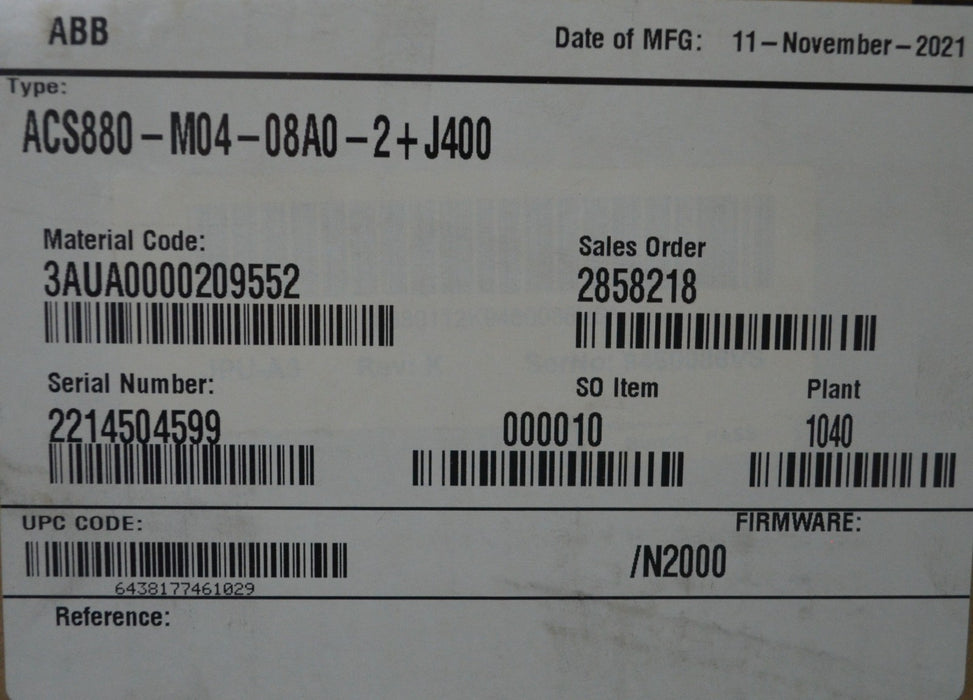 New ABB ACS880-M04-08A0-2+J400 2HP 230V 1.5Kw 3P VFD Compact Industrial AC Drive