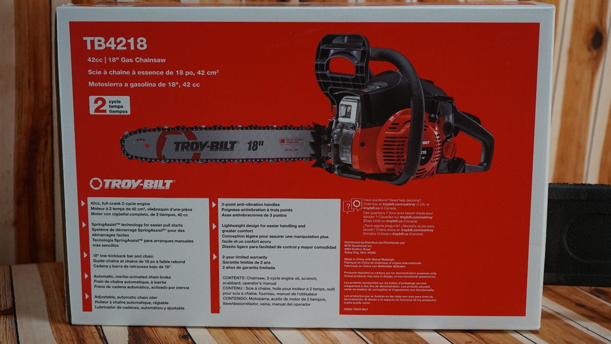 Troy-Bilt 41AY4218766 42cc 18 in. Low Kickback 2-Cycle Gas Chainsaw New