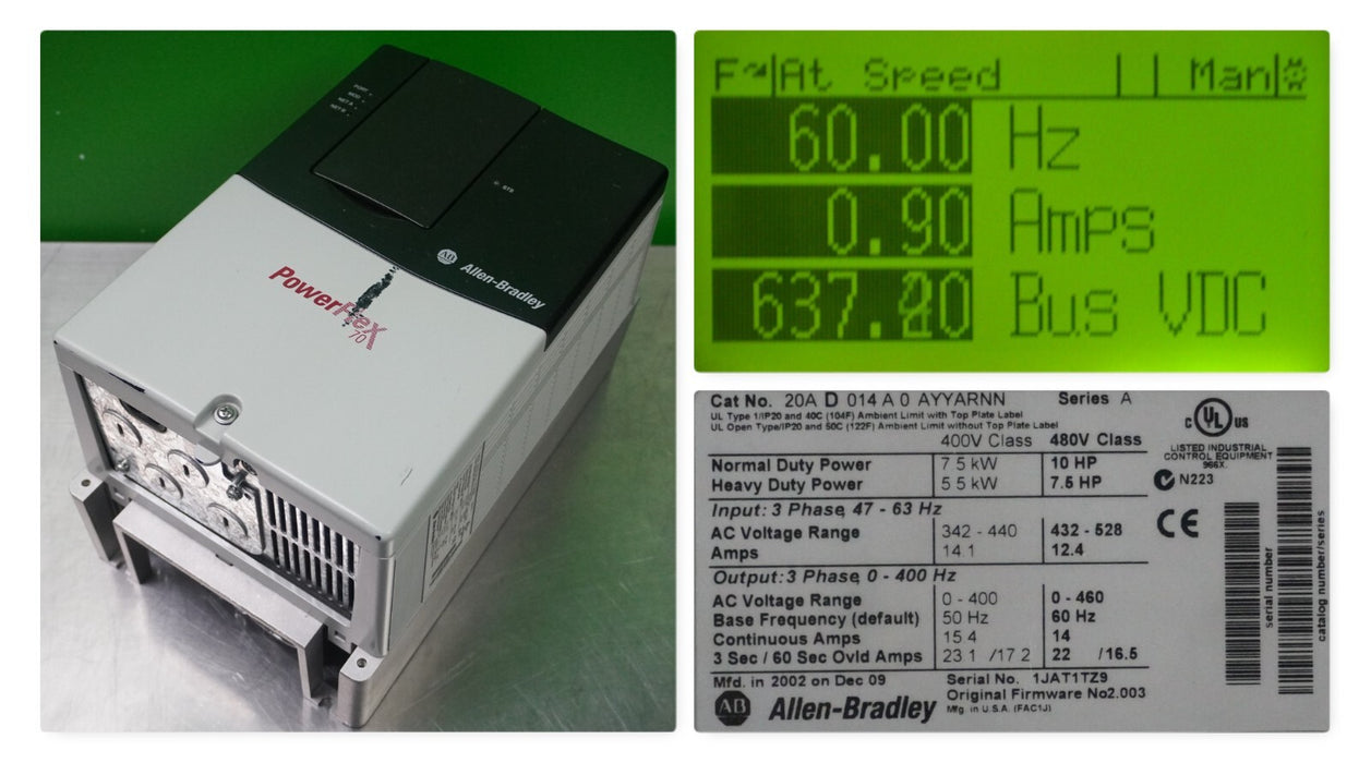 New Allen-Bradley PowerFlex 70 10 HP 20AD014A0AYNARNN 480 VAC FRN: 2.003
