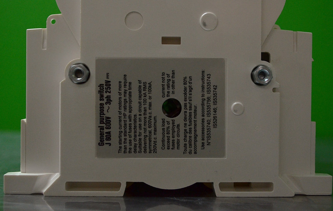 Socomec J60A 38613005 FUSERBLOC Disconnect Switch 60A 600V Class J 3P with Fuses