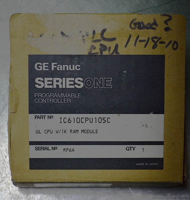 GE Fanuc IC610CPU105C CPU W/1K RAM Module Programmable Controller S#RP6A (Japan)