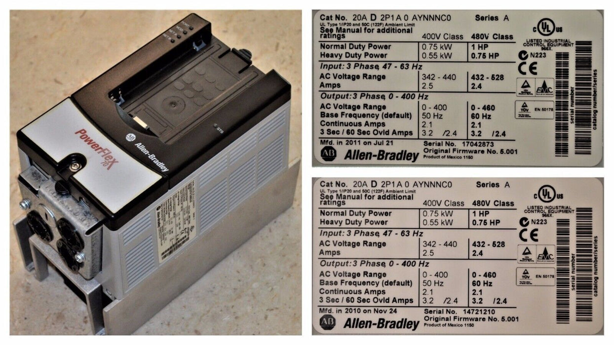 Allen-Bradley PowerFlex 70 1 HP 20AD2P1A0AYNNNC0 FRN 5.001 480V Tested Good QTY*