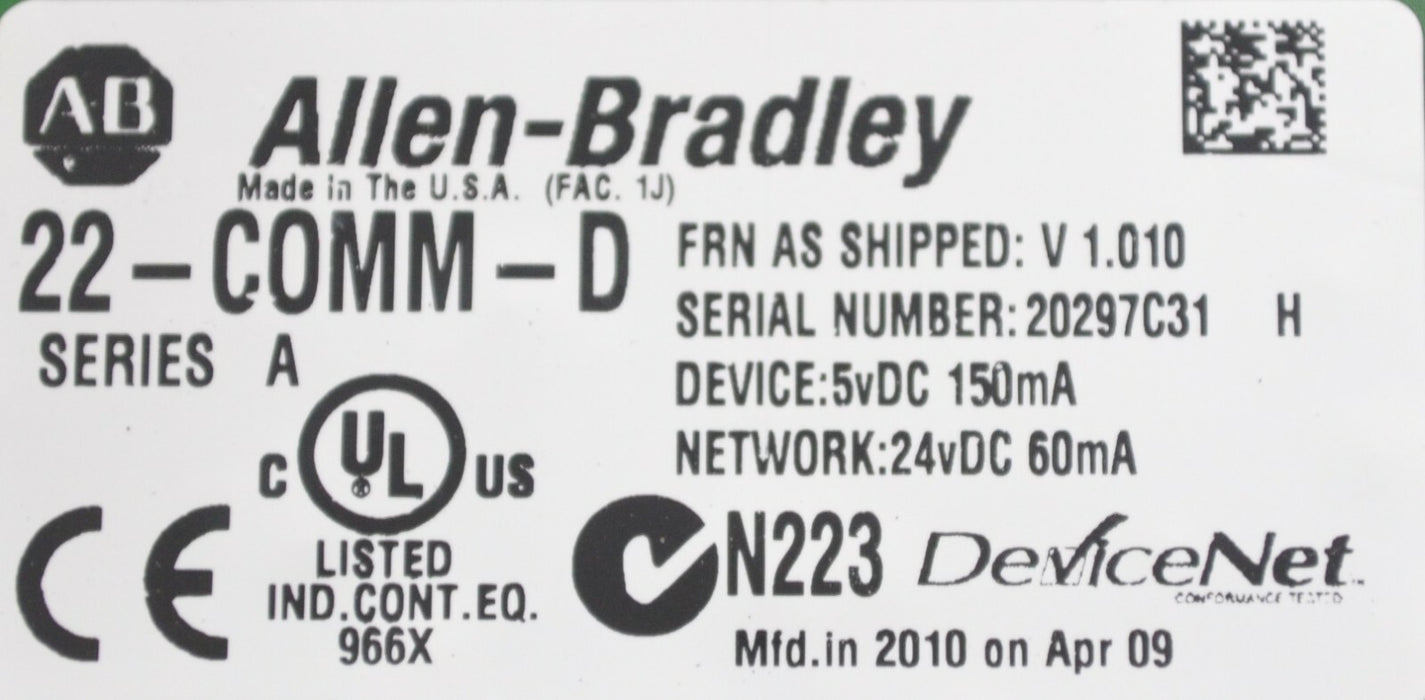 Allen-Bradley 22-COMM-D PowerFlex DeviceNet Adapter Series A Firmware V1.010