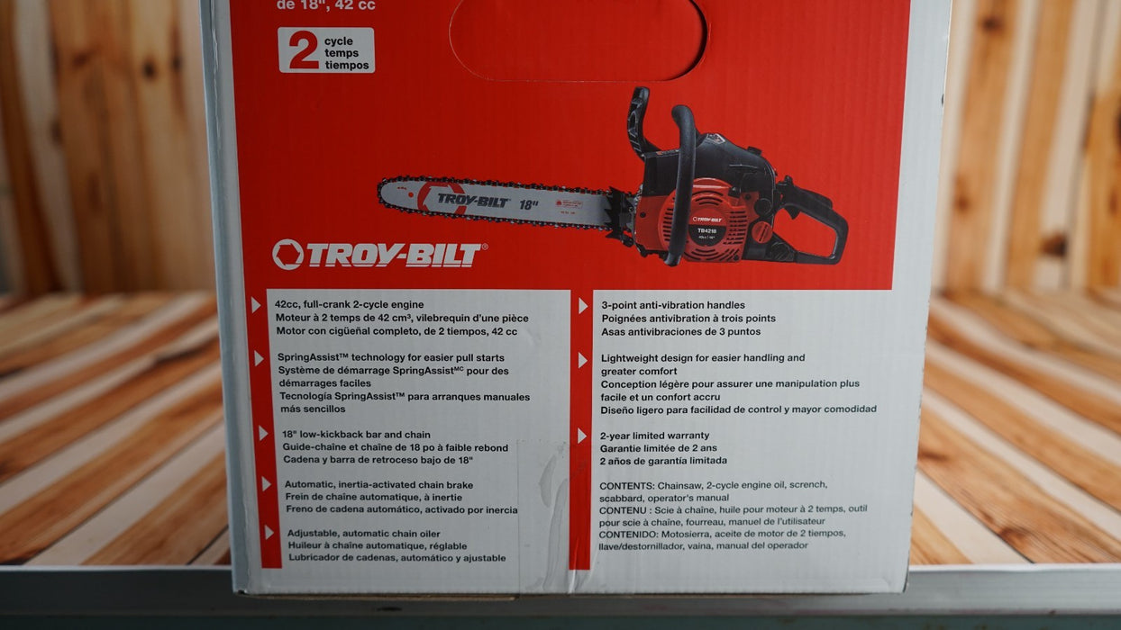 Troy-Bilt 41AY4218766 42cc 18 in. Low Kickback 2-Cycle Gas Chainsaw New