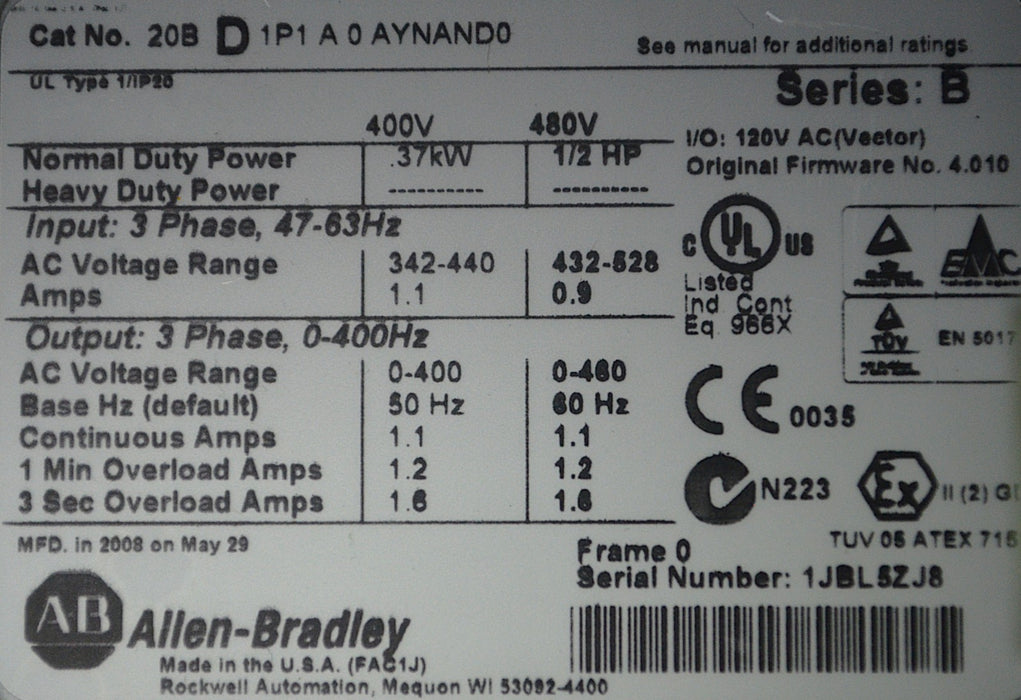Allen-Bradley PowerFlex 700 Case & Cover Only Frame 0  0.5 to 5 HP Series B