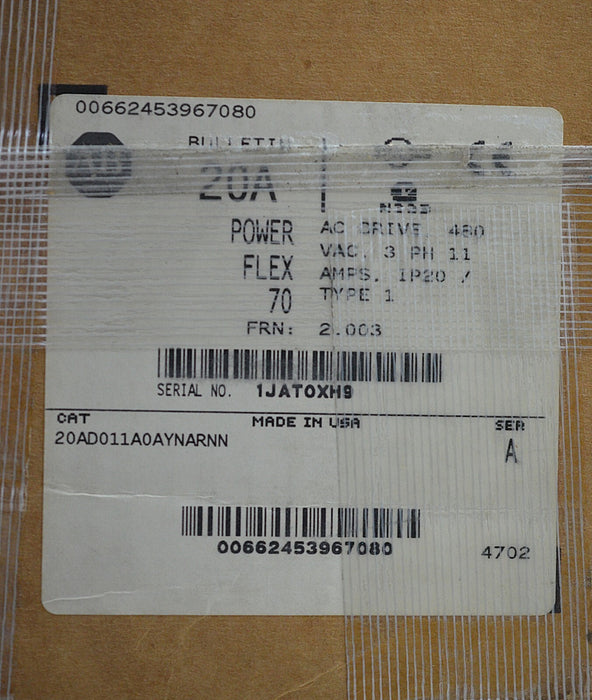 Allen-Bradley Powerflex 70 20AD011A0AYNARNN 7.5 HP SER. A FRN: 2.003 - NEW