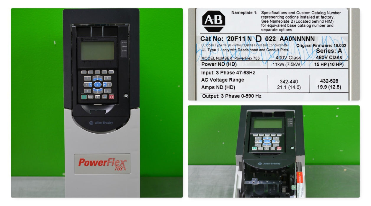 2024 Allen-Bradley PowerFlex 753 20F11ND022AA0NNNNN 15HP 480 VAC PARTS ONLY