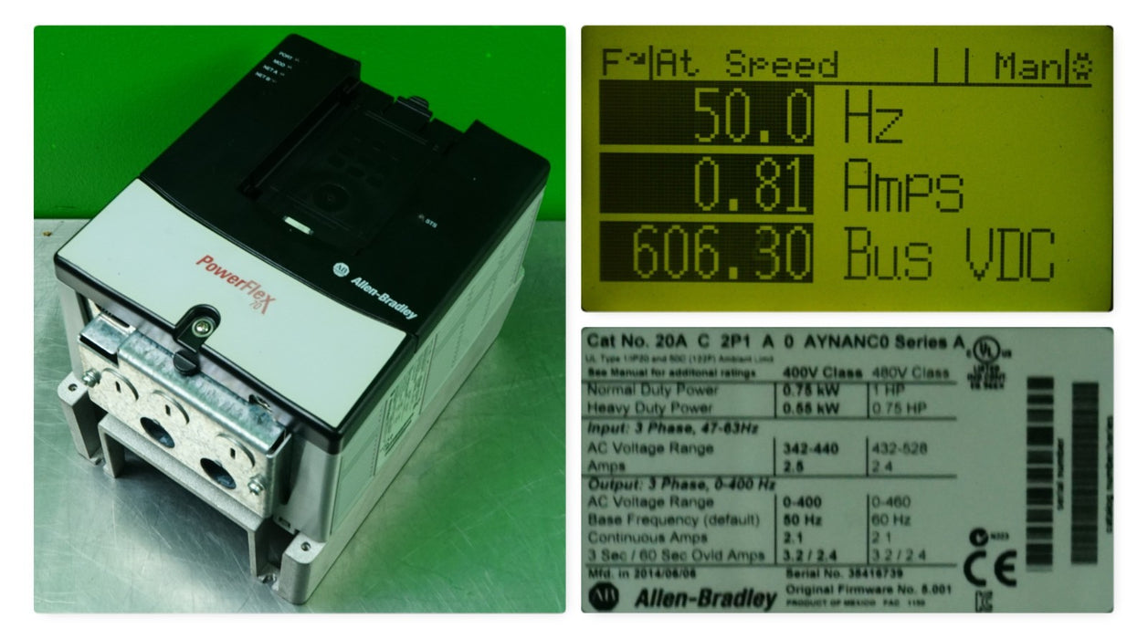 Allen Bradley Powerflex 70 1 HP 20AC2P1A0AYNANC0 Tested Good FRN: 5.001