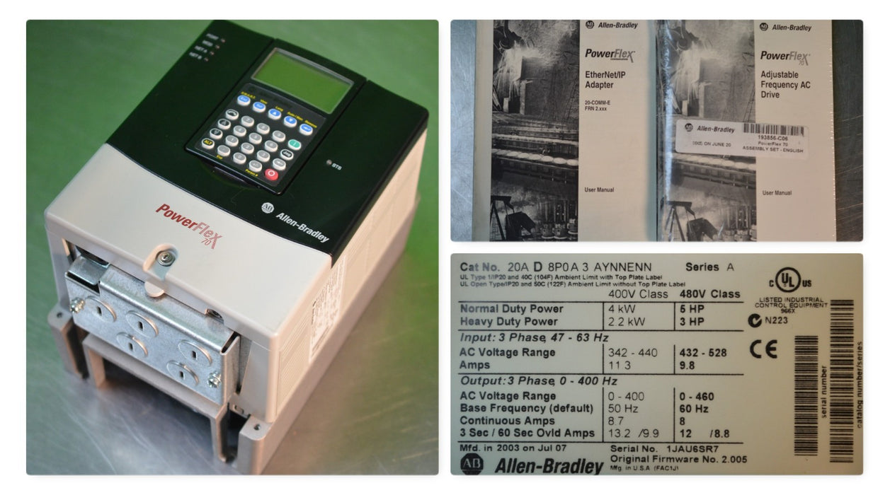 New Allen-Bradley 20AD8P0A3AYNNENN PowerFlex 70 5 HP Series A 480 VAC FW: 2.005